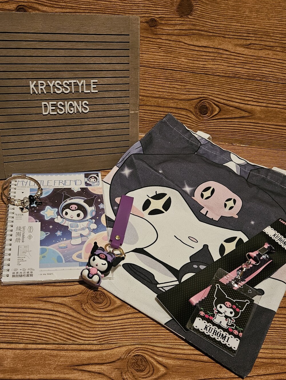 Kuromi 6 Piece Bundle Bracelet Keychain Lanyard Tote Notebook Pouch - Picture 1 of 8